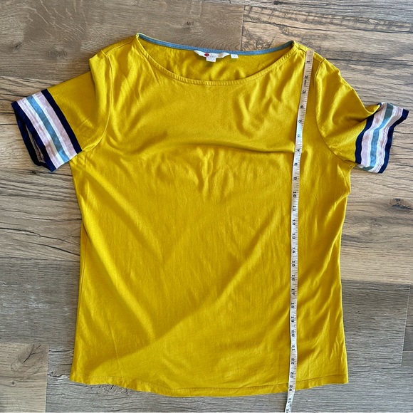 Boden Mustard Yellow Short Sleeve Striped Sleeve Tee Medium - Picture 9 of 13